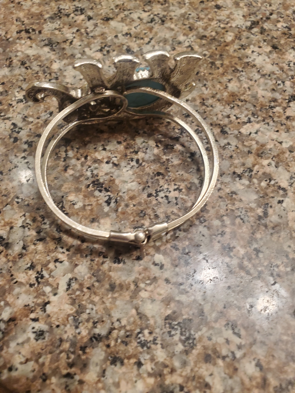 Turquoise Stone Silver Elephant Cuff Bracelet - Women Jewelry - Picture 4 of 5